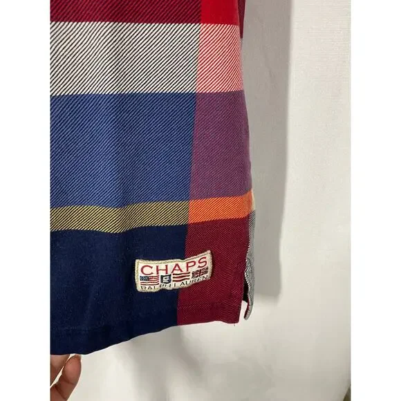 Chaps Ralph Lauren Vintage 1990s Plaid Polo Shirt Medium - Picture 5 of 8
